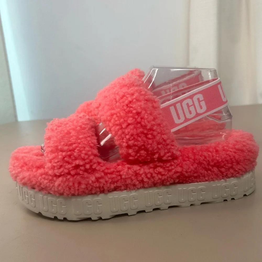 UGG Oh Fluffita Women's Shearling Slingback Platform Sandals Slipper Pink Size 8
